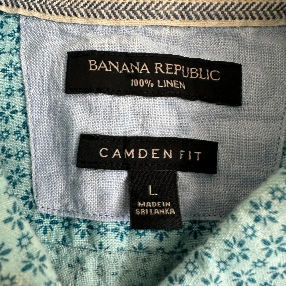 Banana Republic Shirt Blue Floral 100% Linen Camden Fit Button Down Mens Large
